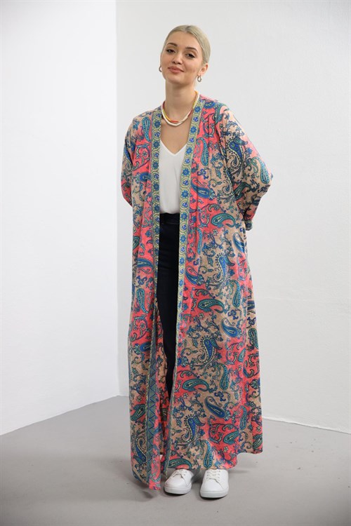 Renkli Desenli Uzun İpek Kaftan - Şaman Butik - Bohem Giyim ve Aksesuar | Kadın & Erkek Renkli Desenli Uzun İpek Kaftan