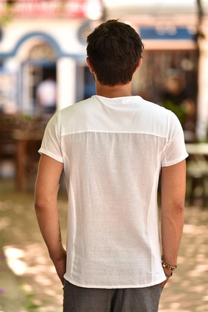  White V-Neck Piece Shirt