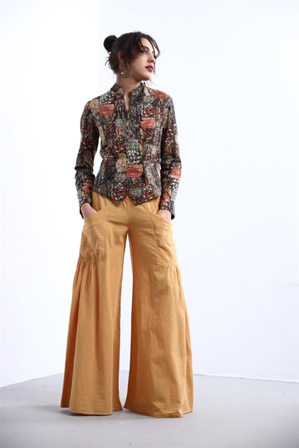 Haki Desenli Çapraz Düğmeli Bluz - Şaman Butik - Bohem Giyim ve Aksesuar | Kadın & Erkek Haki Desenli Çapraz Düğmeli Bluz