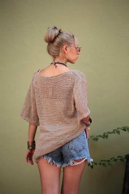 Saman Butik | Shop Online Cream Lightweight Knitted Blouse