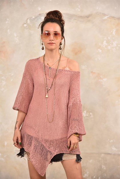 Saman Butik | Shop Online Pink Asymmetric Design Mercerized Blouse
