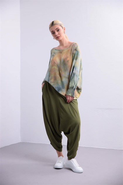 Renkli Batik Desenli Yarasa Kol File Bluz - Şaman Butik Renkli Batik Desenli Yarasa Kol File Bluz