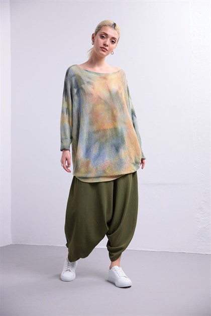 Renkli Batik Desenli Yarasa Kol File Bluz - Şaman Butik Renkli Batik Desenli Yarasa Kol File Bluz