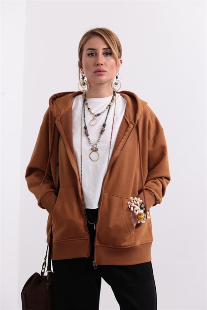 Açık Kahverengi Kapşonlu Cep Detay Ceket - Şaman Butik - Bohem Giyim ve Aksesuar | Kadın & Erkek Açık Kahverengi Kapşonlu Cep Detay Ceket