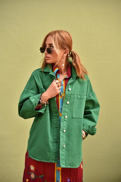 Koyu Yeşil Eskitme Yıkamalı Ceket - Şaman Butik Koyu Yeşil Eskitme Yıkamalı Ceket