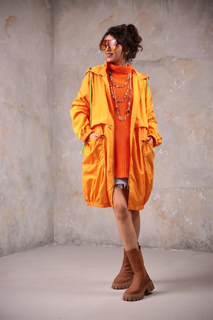 Navy Blue Floral Stitched Waist Shirt Dress - Şaman Butik Neon Orange Rainbow Jacket