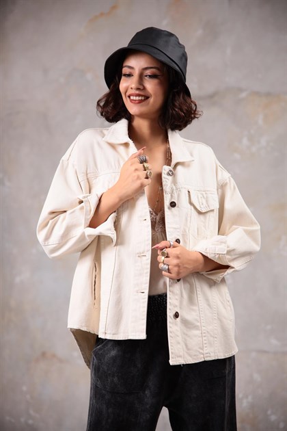 Taş Rengi Fleto Cep Kot Ceket - Şaman Butik - Bohem Giyim ve Aksesuar | Kadın & Erkek Taş Rengi Fleto Cep Kot Ceket