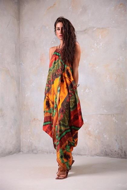 24 Renk Etnik Desenli Boyundan Bağlamalı Elbise - Şaman Butik 24 Renk Etnik Desenli Boyundan Bağlamalı Elbise