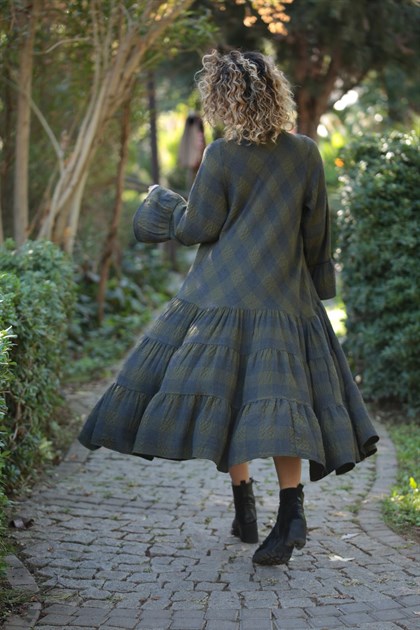  Khaki Lumberjack Long Flared Dress - Şaman Butik | Boho Fashion  Khaki Lumberjack Long Flared Dress