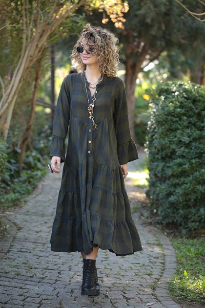 Haki Oduncu Uzun Kloş Elbise - Şaman Butik - Bohem Giyim ve Aksesuar | Kadın & Erkek Haki Oduncu Uzun Kloş Elbise