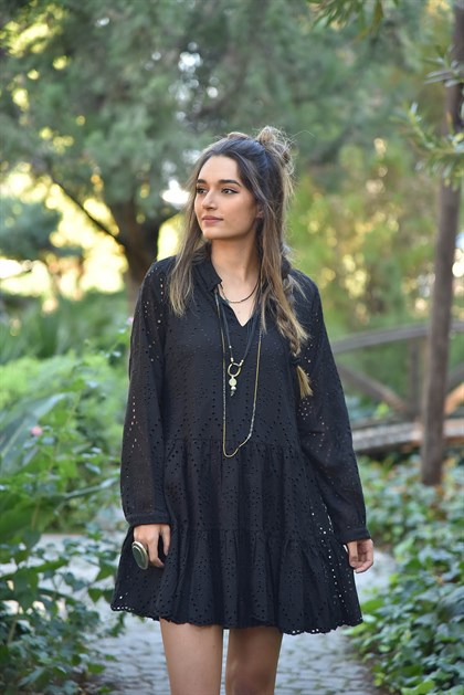 Siyah Güpür Kısa Elbise - Şaman Butik  - Bohem Giyim ve Aksesuar | Kadın & Erkek Siyah Güpür Kısa Elbise