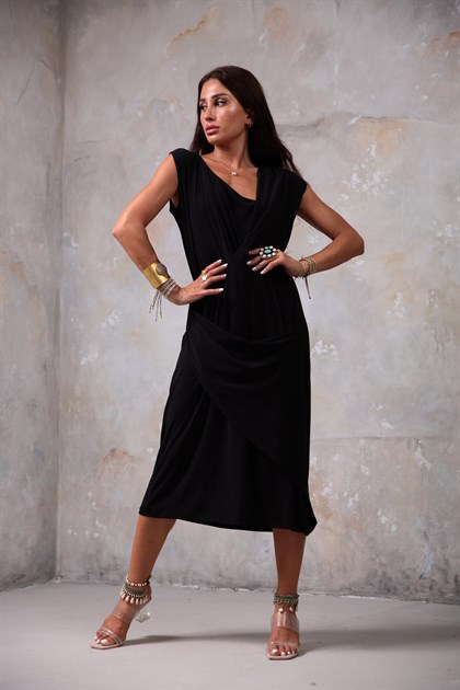 Siyah Kolsuz Kruvaze Uzun Elbise - Şaman Butik - Bohem Giyim ve Aksesuar | Kadın & Erkek Siyah Kolsuz Kruvaze Uzun Elbise