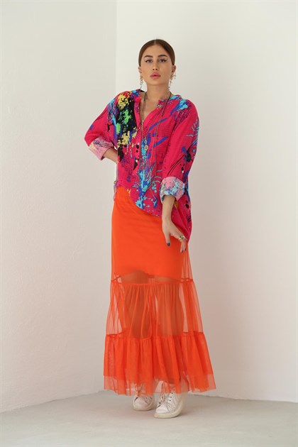Orange Tulle Skirt - Saman Butik | Boho Fashion Orange Tulle Skirt