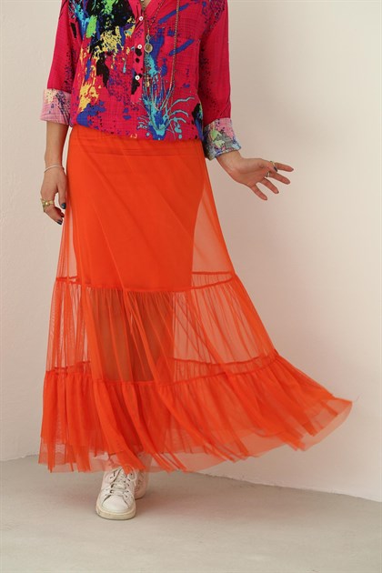 Orange Tulle Skirt - Saman Butik | Boho Fashion Orange Tulle Skirt