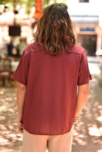 Bordo Düğmeli Kısa Kollu Hakim Yaka Erkek Gömlek - Şaman Butik  - Online Alışveriş Sitesi | Kadın ve Erkek Giyim Bordo Düğmeli Kısa Kollu Hakim Yaka Erkek Gömlek