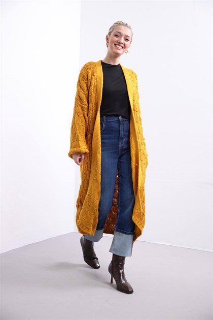 Mustard Maxi Knit Cardigan - Saman Butik | Shop Online Mustard Maxi Knit Cardigan