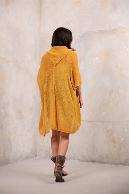 Yellow Mercerized Hoodie Cardigan - Saman Butik | Shop Online Yellow Mercerized Hoodie Cardigan