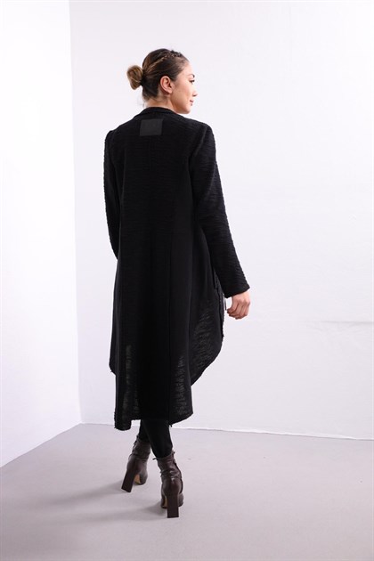 Black Interlined Buttoned Collar Cardigan - Şaman Butik | Shop Online Black Interlined Buttoned Collar Cardigan