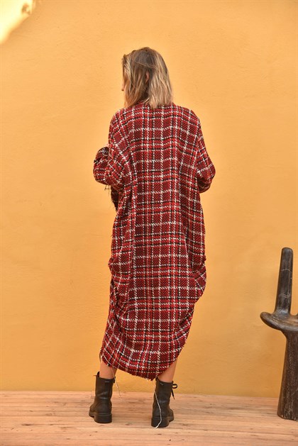 Checked Oversize Coat - Şaman Butik | Boho Fashion Checked Oversize Coat
