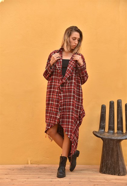 Checked Oversize Coat - Şaman Butik | Boho Fashion Checked Oversize Coat