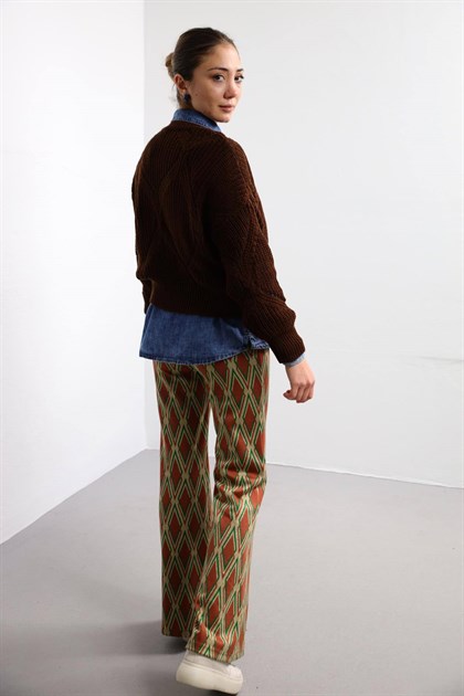 Kahverengi Baklava Desen Kısa Triko Kazak - Şaman Butik - Bohem Giyim ve Aksesuar | Kadın & Erkek Kahverengi Baklava Desen Kısa Triko Kazak