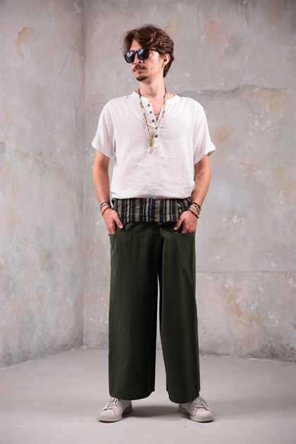 Haki Balıkçı Desenli Pantolon - Şaman Butik Haki Balıkçı Desenli Pantolon