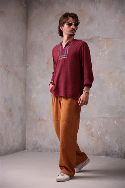 Hardal Rengi Paçası Büzgülü Tom Pantolon - Şaman Butik Hardal Rengi Paçası Büzgülü Tom Pantolon