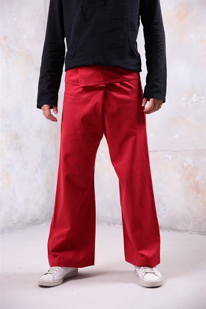 Kırmızı Rahat Kesim Balıkçı Pantolon - Şaman Butik Kırmızı Rahat Kesim Balıkçı Pantolon