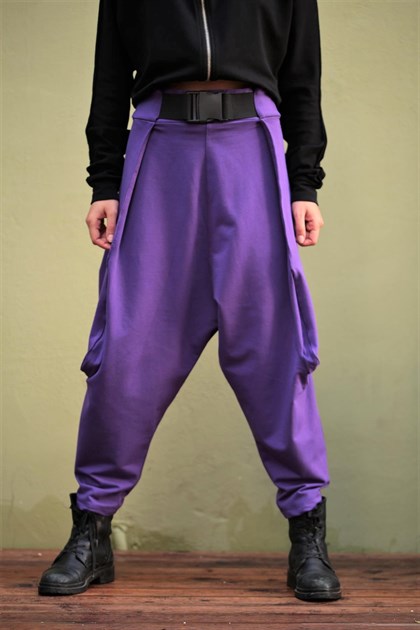 Mor Ağı Düşük Kemer Detay Şalvar Pantolon- Şaman Butik Mor Ağı Düşük Kemer Detay Şalvar Pantolon