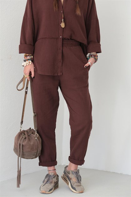 Dark Brown Shirt and Trousers Pair - Saman Butik | Shop Online Dark Brown Shirt and Trousers Pair