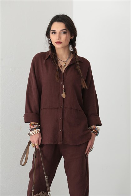 Dark Brown Shirt and Trousers Pair - Saman Butik | Shop Online Dark Brown Shirt and Trousers Pair