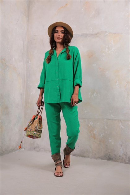 Yeşil Gömlek ve Pantolon Takım - Şaman Butik Yeşil Gömlek ve Pantolon Takım