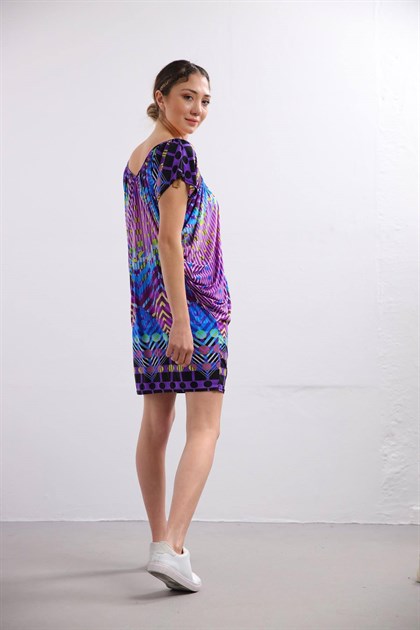 Renkli Kayık Yaka Desenli Jarse Tunik - Şaman Butik - Bohem Giyim ve Aksesuar | Kadın & Erkek Renkli Kayık Yaka Desenli Jarse Tunik