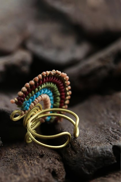 Bronz Çift Spiral Örgü Tasarım Mum İpli Yüzük - Şaman Butik Bronz Çift Spiral Örgü Tasarım Mum İpli Yüzük